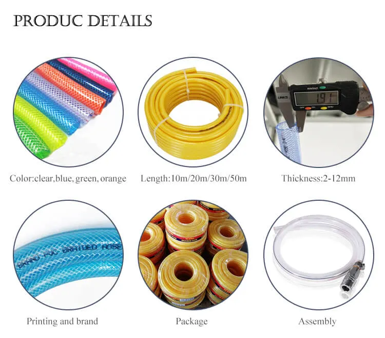 High Pressure Flexible Transparent PVC Fiber Reinforcend Braided Hose Pipe 6mm to 75mm for Garden Water Air Fuel Gas Oil