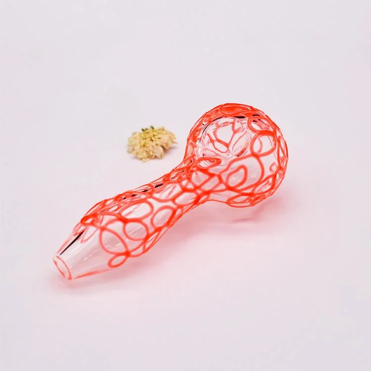 New Arrival Red Pattern Glow in The Dark Glass Oil Burner Pipes Hand Pipes Luminous Smoking Pipes Tobacco Pipe Spoon Hand Blown Pipe Glass Pipe