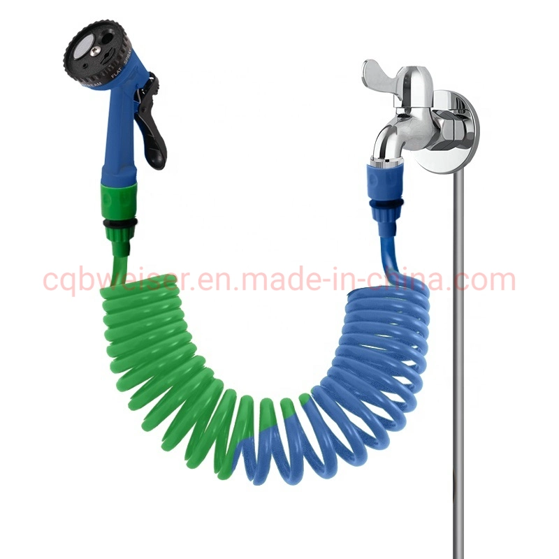 Retractable Garden Coil Hose EVA Recoil Hose Includes Spray Nozzle