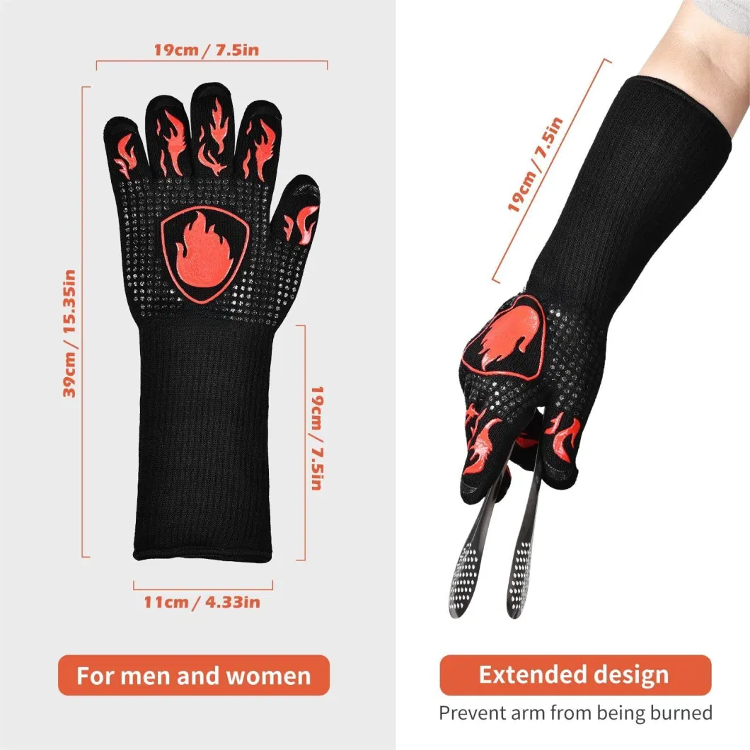 Kitchen Washable Silicone Non-Slip Oven Heatproof Heat Resistant Grilling BBQ Long Gloves
