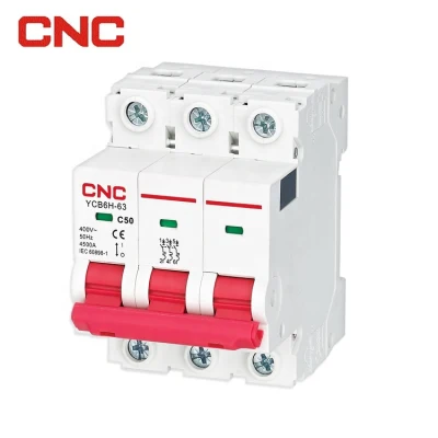 CNC Ycb6h-63 Series 6ka MCB 63A Electric Miniature Circuit Breaker 4.5ka 240/415V 1p 2p 3p 4p DIN Rail AC Mini Circuit Breakers
