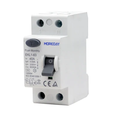 Moreday 1p+N RCBO OEM 30mA 6A 10A 16A 20A 25A 32A 40A Earth Leakage Circuit Breaker with Overload Protection