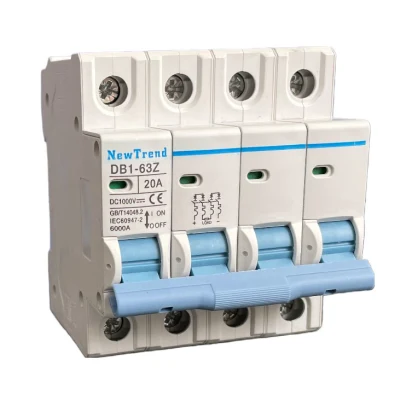 dB1-63z DC MCB 1A 2A 3A 4A 6A 10A 16A 20A 25A 32A 40A 50A 63A 1p 2p 3p 4p Sp Dp Tp 12V 24V 36V 48V 60V 250V 500V 1000V 1500V Solar PV DC Mini Circuit Breaker