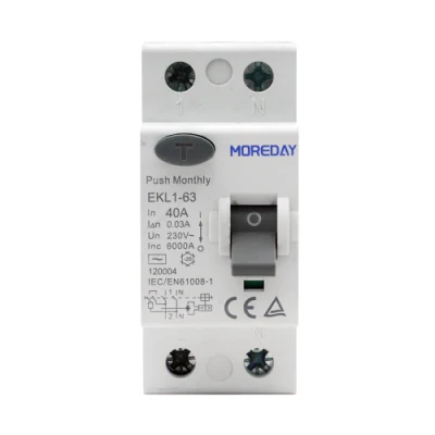 Moreday 1p+N RCBO OEM 30mA 6A 10A 16A 20A 25A 32A 40A Earth Leakage Circuit Breaker with Overload Protection