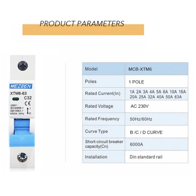 6ka CE AC/DC DIN Rail 1-63A MCB Mini Circuit Breaker