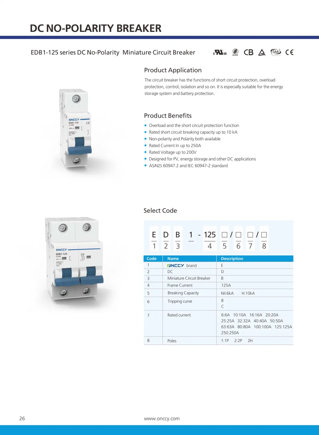 125A 1000V High Quality Mini Circuit Breaker MCB DIN Rail Mount Low Voltage Circuit Breakers