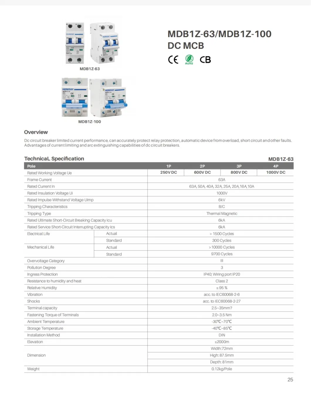 Free Sample DC Circuit Breaker 1p/2p/3p/4p DC Protection Circuit Safety Switch Solar Breaker for Solar Kit Grid Tie Solar System