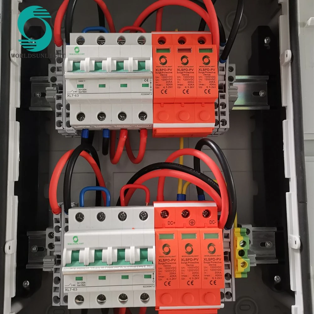 Wsdb-PV4/2 SPD Breaker PV Brazil Solar Combiner Box 4 Strings 4 in 2 out Plastic DC Combiner Box