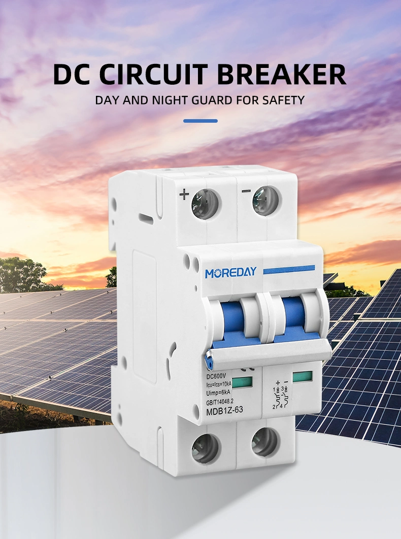 Moreday Non Polarized DC Mini Circuit Breaker MCB 63 AMP Solar Circuit Breakers DC MCB 3 Pole Busbar with CE CB TUV Certificate