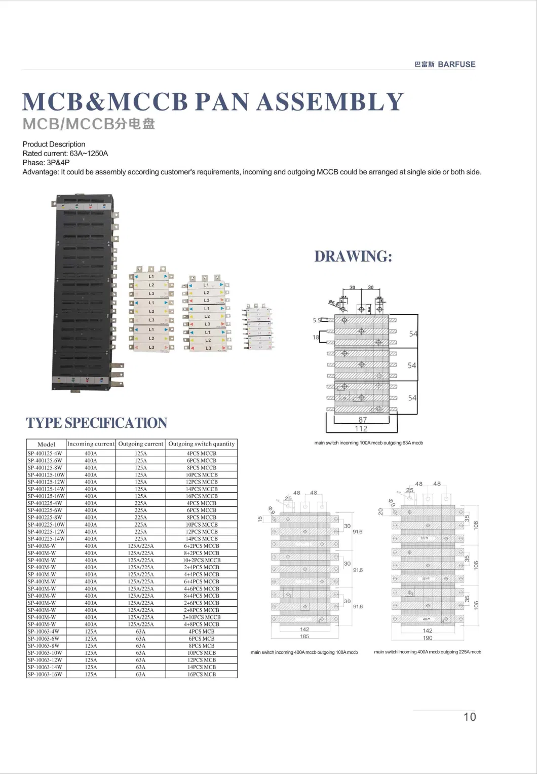 Barfuses Copper MCCB Busbar Pan Assembly