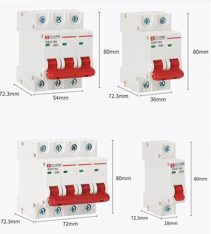 Professional Miniature Circuit Breaker Manufacturer AC DC Dz47-63 1p 1- 63 AMP Switch RCCB/RCBO/ELCB/MCB/MCCB Mini MCB