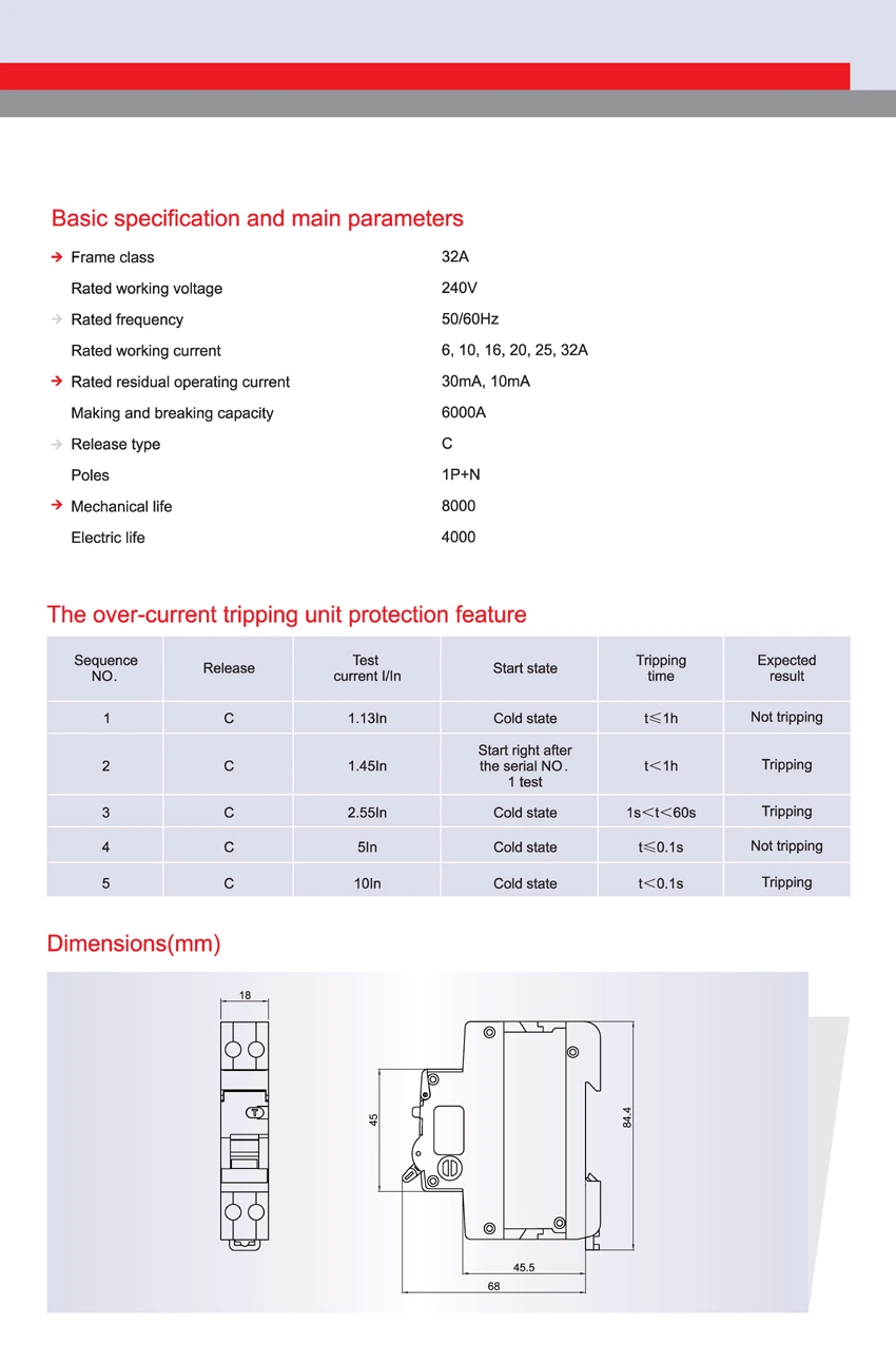 High Quality Mini RCBO Circuit Breaker 6ka (SEMKO) (KNBL1-32)