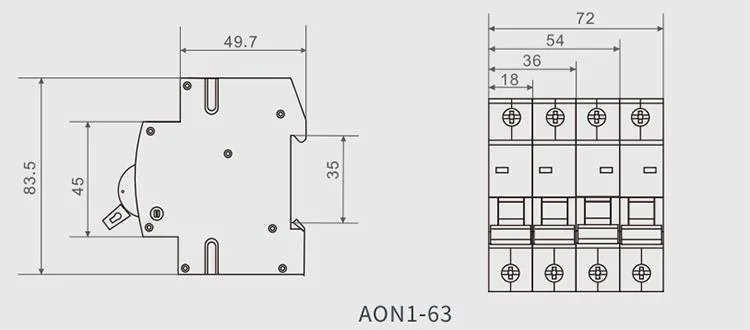 Aoasis Aon1-63 C63 63AMP MCB 4p 230V/400V 4.5ka 6ka Mini Circuit Breakers