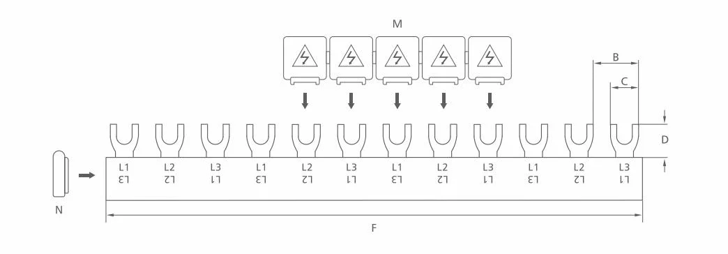 Geya 1p 2p 3p 4p Pin 63A U Type Fork Type MCB Electric Copper Busbar for Distribution Box Mounting