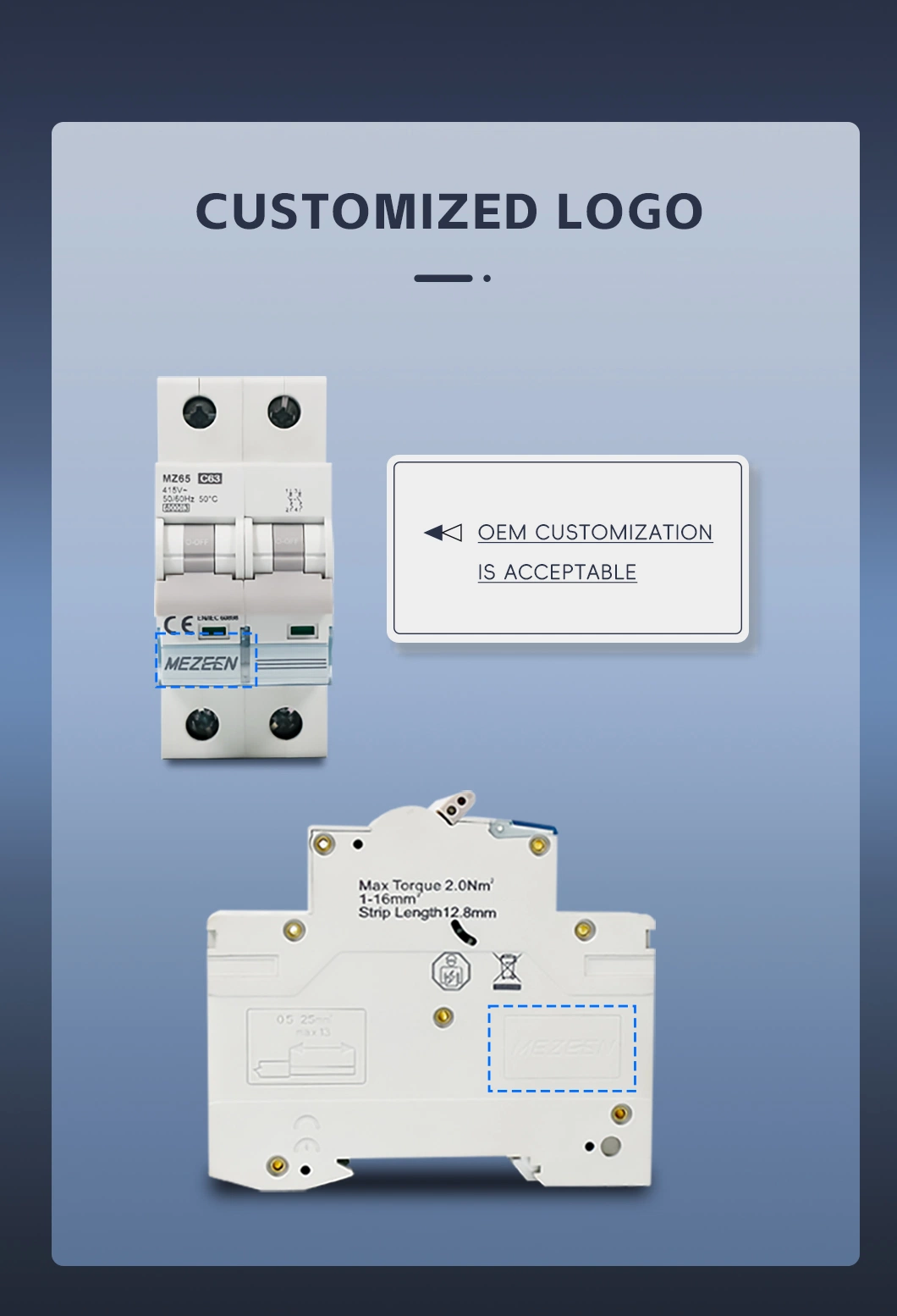 High Quality Short Circuit Protection 6ka 10ka 1-63A 2 Pole U-Type Busbar Terminal Connection Miniature Circuit Breaker MCB