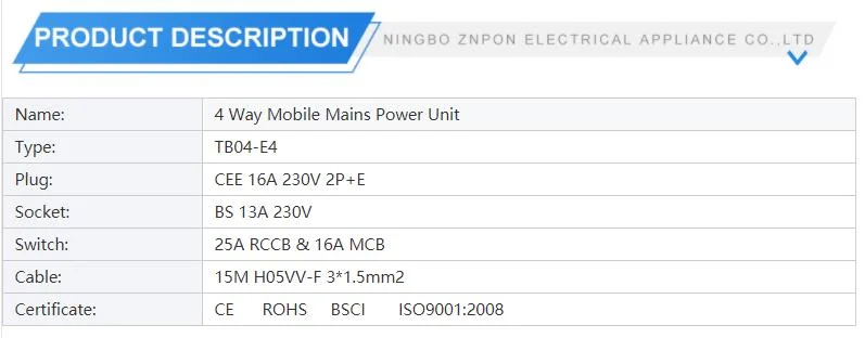 Caravan Camping Site 4 Way Mobile Mains Power Unit with RCD&MCB