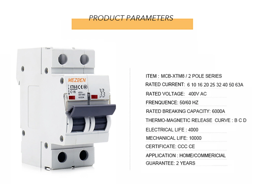 Xtm8 Series Double Pole 6ka DIN Rail 2p ELCB MCB