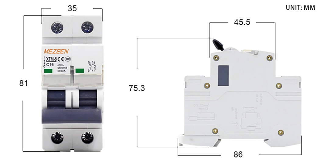 Xtm8 Series Double Pole 6ka DIN Rail 2p ELCB MCB