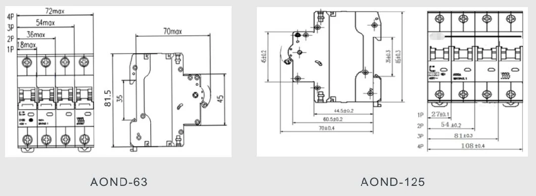 Aoasis Aond-125 4p DC Miniature Circuit Breaker MCB 63A-125A 1000V Solar Switch