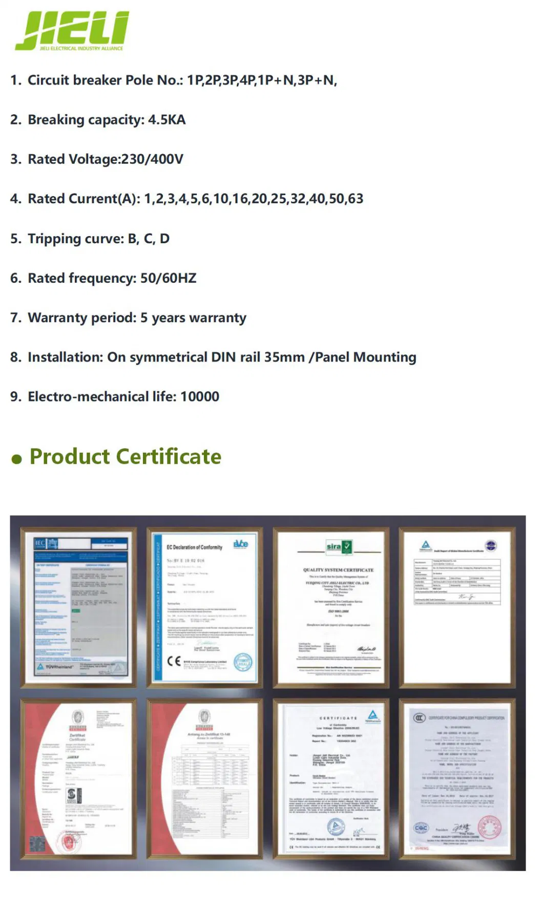 Jieli Scm Wenzhou Products 3 Phase 380V Circuit Breaker C10 MCB