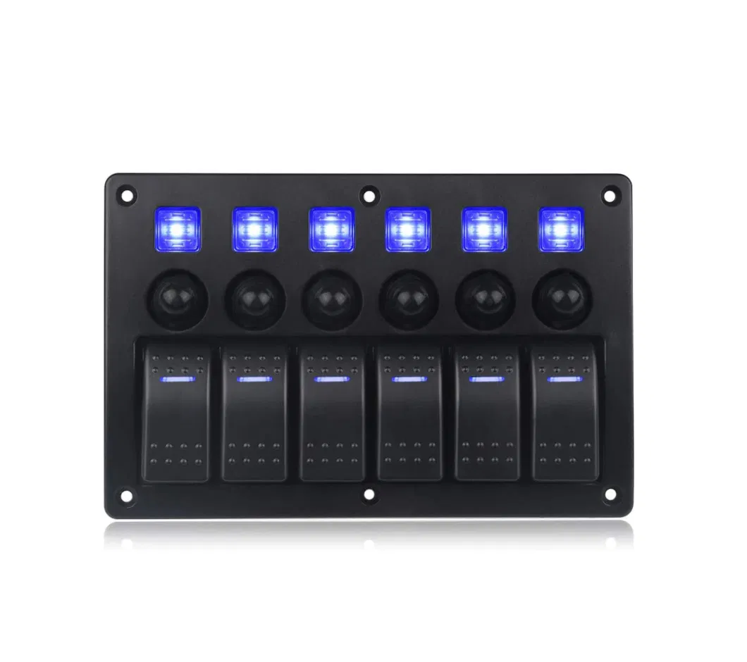 Waterproof 6 Gangs Rocker Switch Panel with Curcuit Breakers and LED for Car Marine Boat Motorcycle