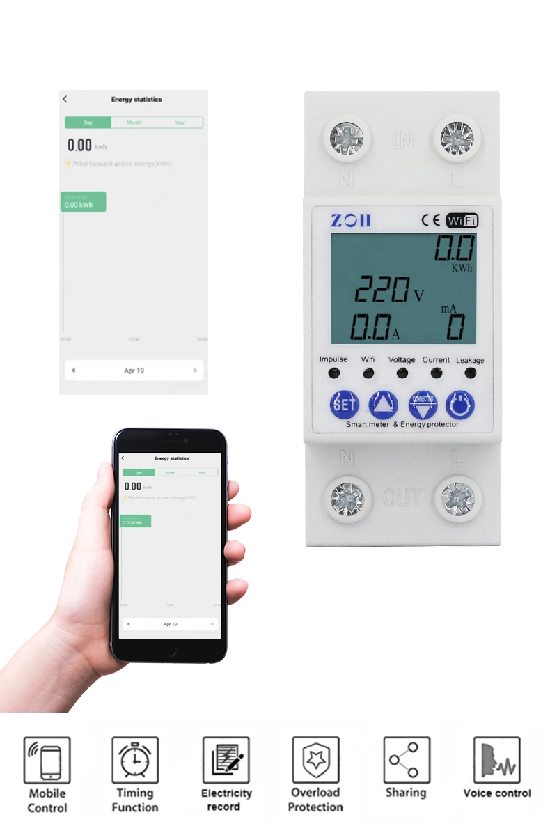 Tuya APP WiFi Smart Circuit Earth Leakage Over Under Voltage Protector Relay Device Switch Breaker Energy Power Kwh Mete