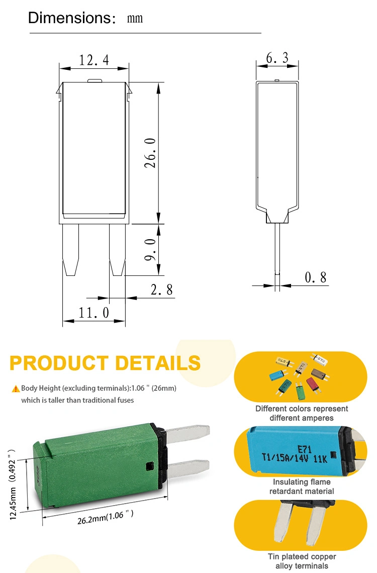 E71 E72 E73 Mini ATM Blade Type Circuit Breaker Fuse 5A 10A 15A 20A 30A 14V 28V DC Manual Auto Modified Reset for Truck Marine