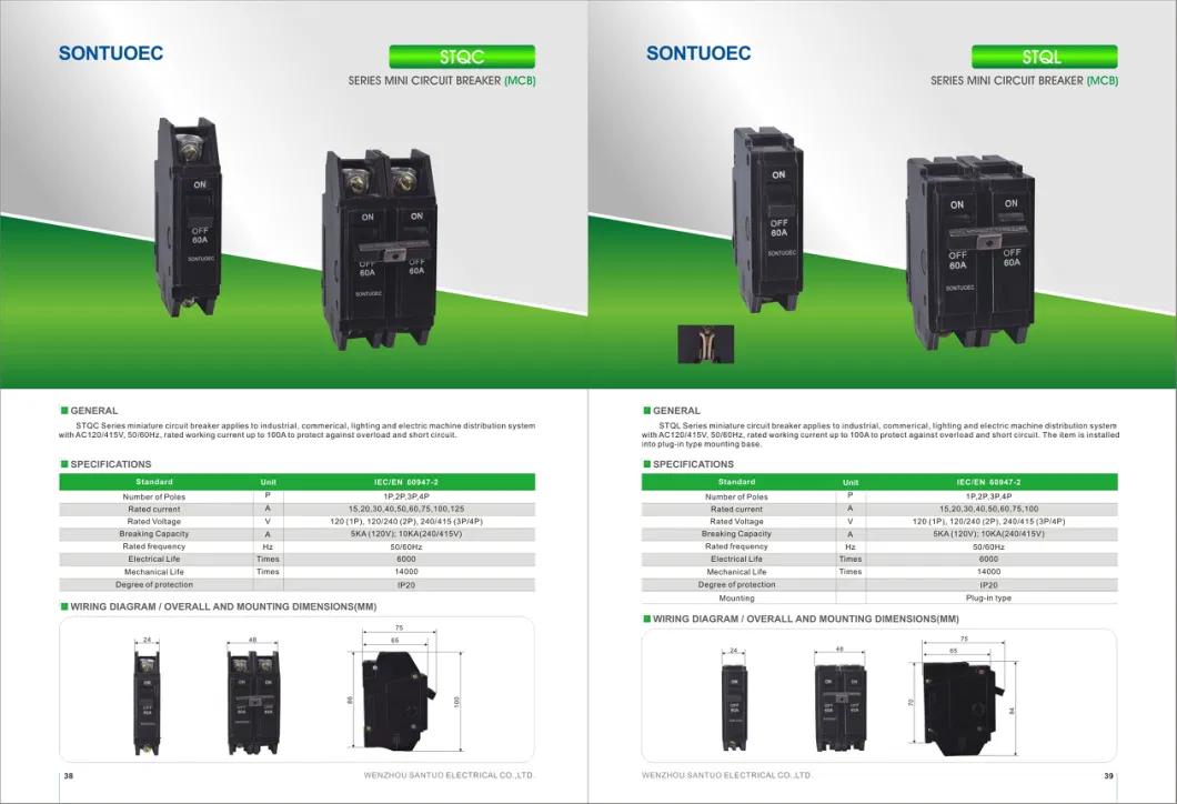 Sontuoec Black Color Miniature Circuit Breaker 1p to 4pole 6ka MCB