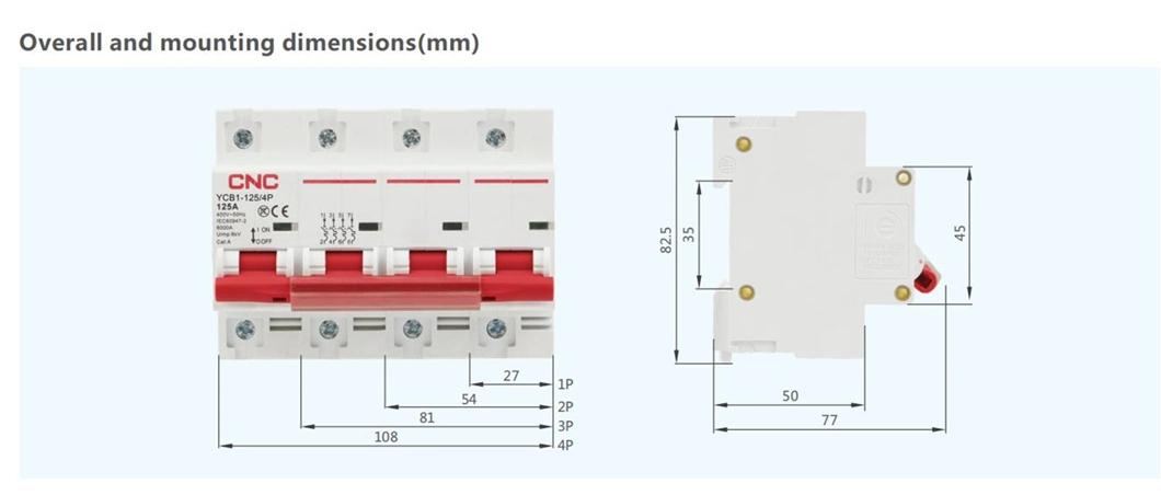 CNC Mini Circuit Breaker Ycb1-125 6ka, 10ka