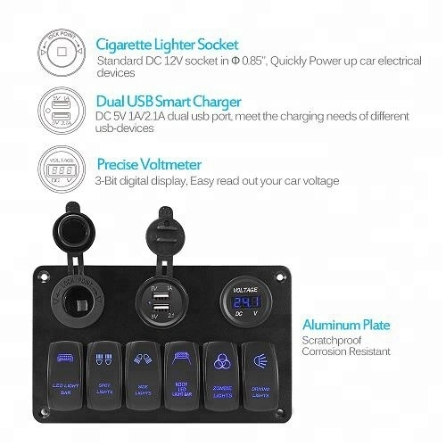 8 Switch Panel with 12V Illuminated Toggle Switch Panel with Breakers