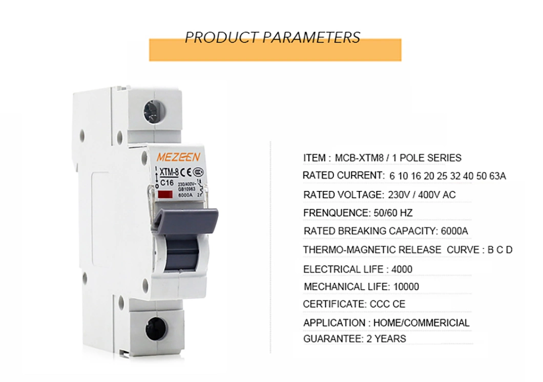 Single Phase Miniature Circuit Breaker 1p/2p/3p/4p MCB with CE Certification