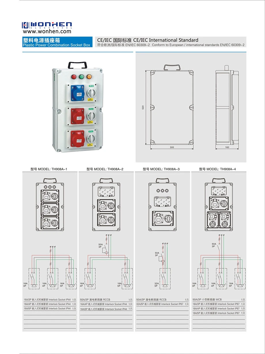 Industrial Power Combination Socket Box Power Outlet Board 2 Way OEM/ODM Customized