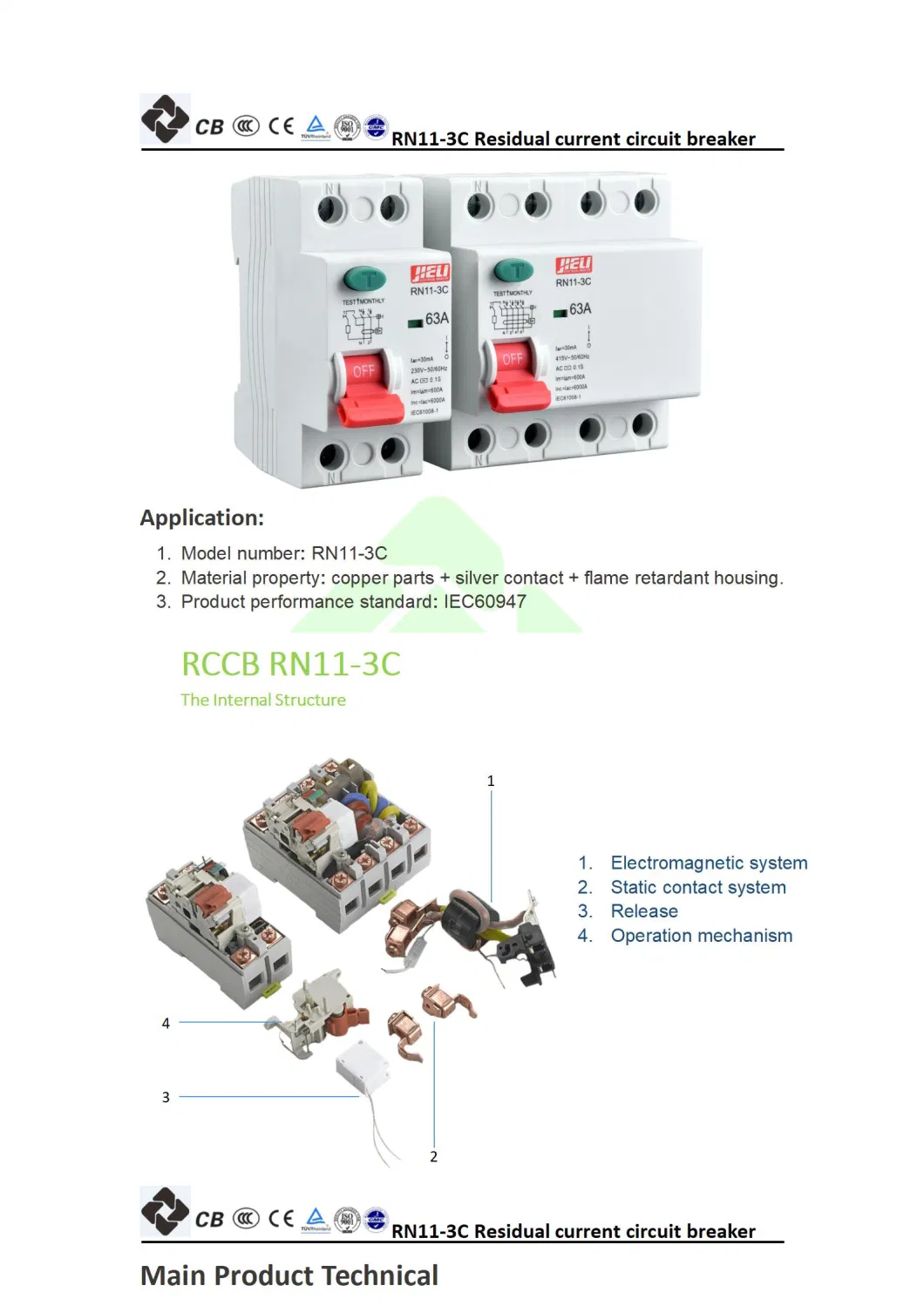 Jieli Scm RCCB Miniature Circuit Breaker MCB 63A AC Rn11-3c Wenzhou Zhejiang