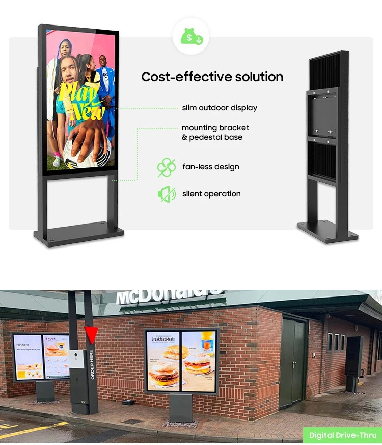 Drive Thru 65 Inch Outdoor LED Message Smart Digital LCD Display Menu Sign Board