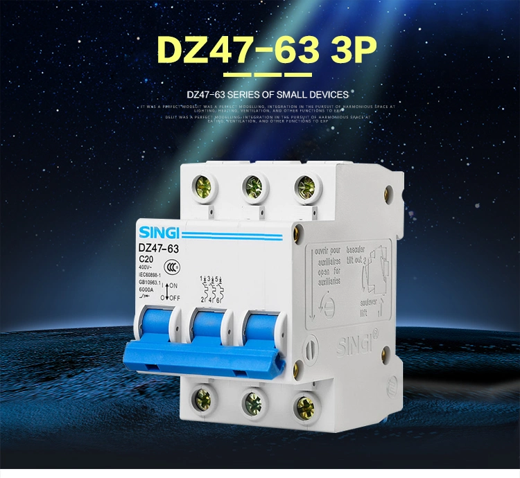 Singi Dz47-63 3p C20 Performance Heat Resistant University MCB Circuit Breaker