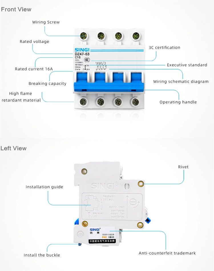 Dz47-63/6ka MCB/Circuit Breaker/C45/High Quality Breaker/6ka Breaker