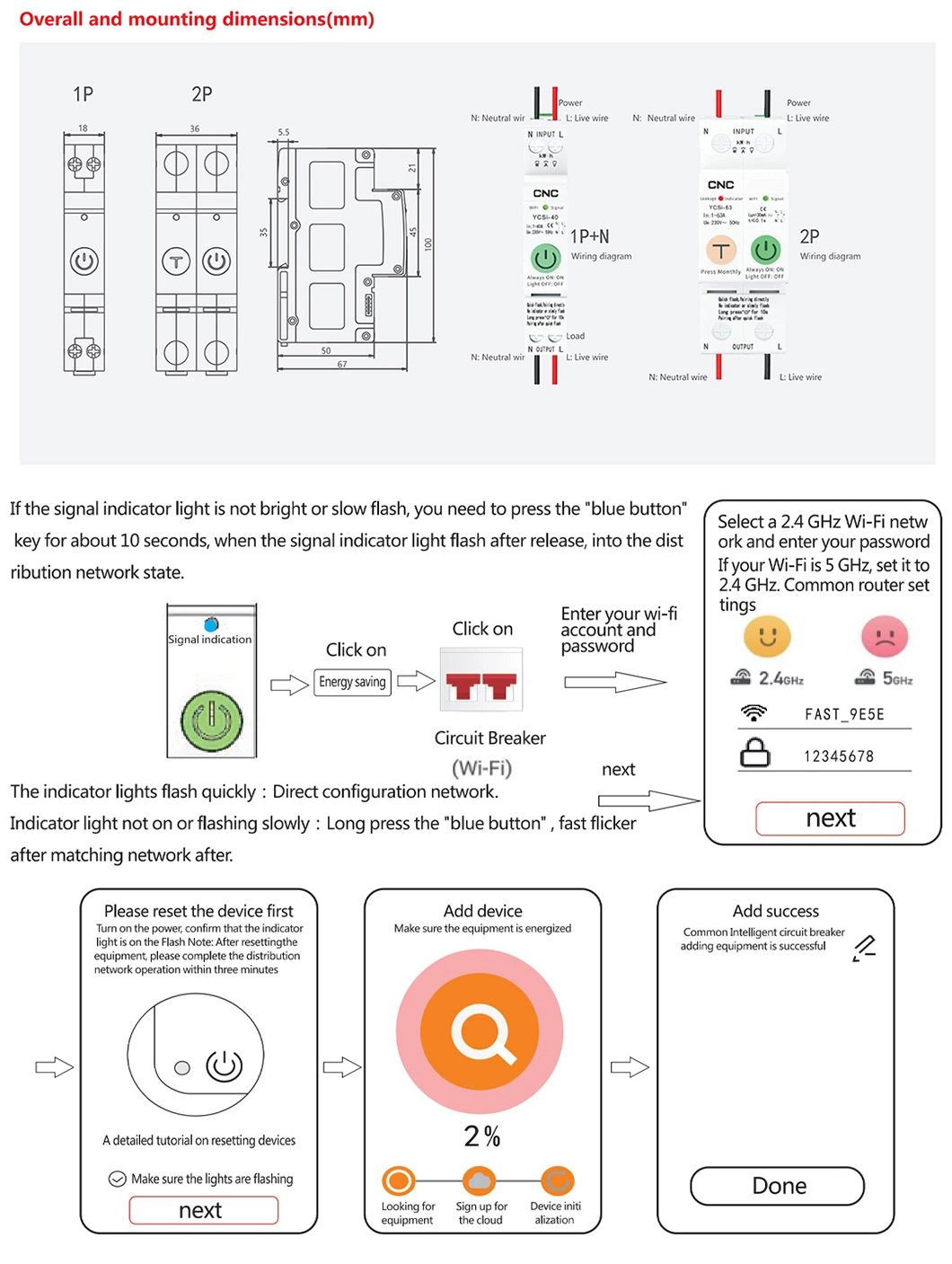 Ycsi AC 230V 40A/63A 2p Zigbee/Tuya Intelligent Remote Control WiFi Smart MCB Switch Circuit Breaker with RS485 Communication