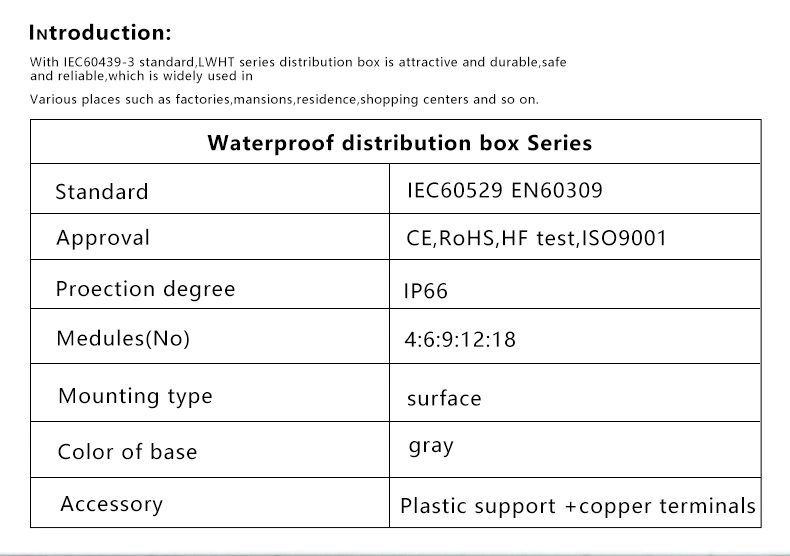 Zoii Pn Electric Distribution Box IP65 Waterproof Outdoor Plastic DIN Rail Enclosure Box 3 Phase Distribution Board MCB