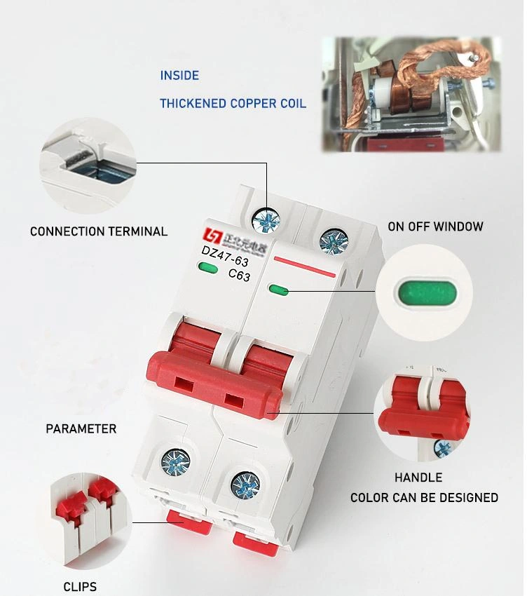 Professional Miniature Circuit Breaker Manufacturer AC DC Dz47-63 1p 1- 63 AMP Switch RCCB/RCBO/ELCB/MCB/MCCB Mini MCB