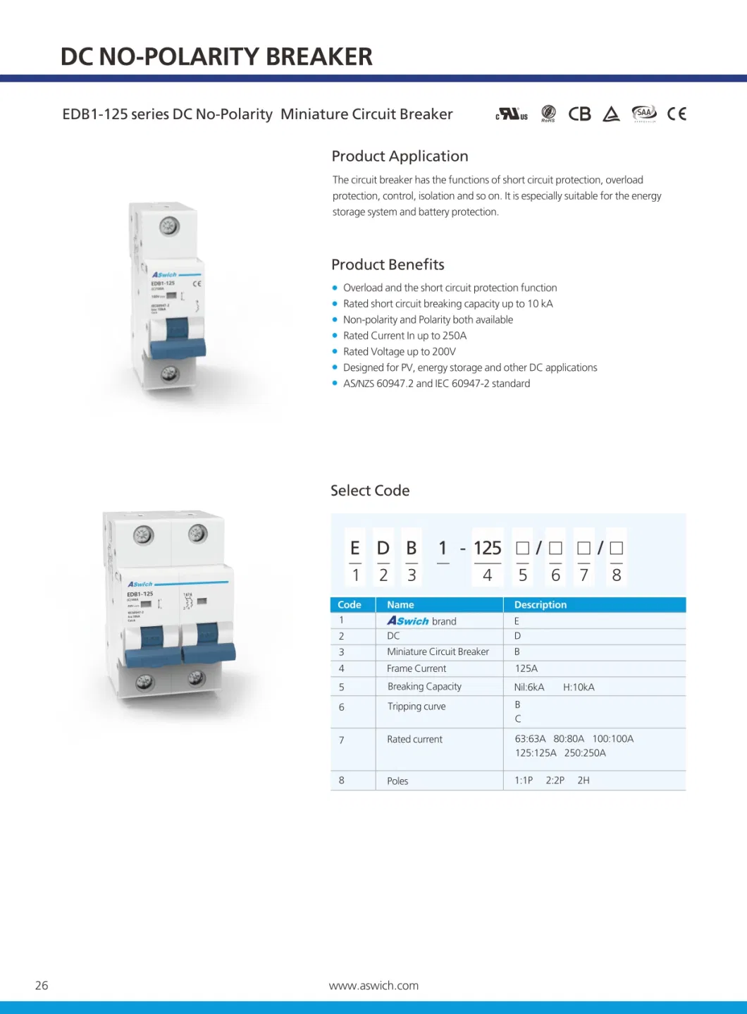 DC Breaker MCB Disconnect Switch 63A for Solar PV System