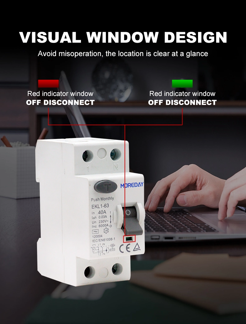 Moreday 1p+N RCBO OEM 30mA 6A 10A 16A 20A 25A 32A 40A Earth Leakage Circuit Breaker with Overload Protection