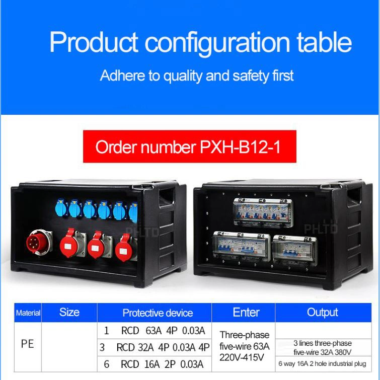 Black 3-Phase 16A-200A 110V-380V Waterproof, Flame-Retardant, and High-Temperature Resistant ABS/PC Plastic Stage Lighting Distribution Box with Cabinet Door