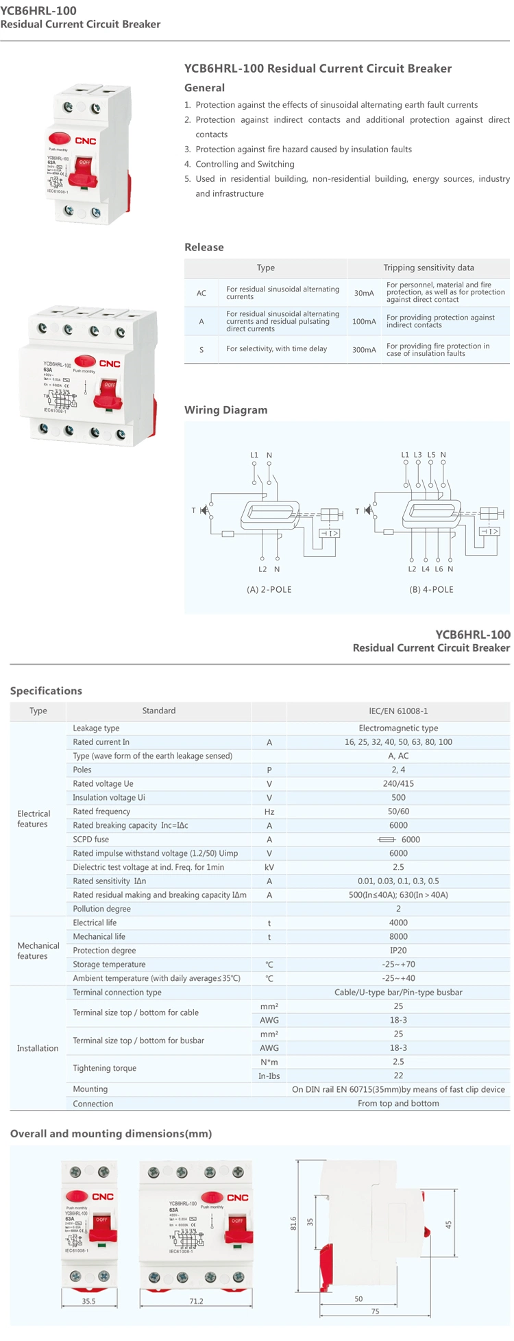 Factory Made Residual Current Breaker Residual Current RCCB/RCBO/ELCB/MCB