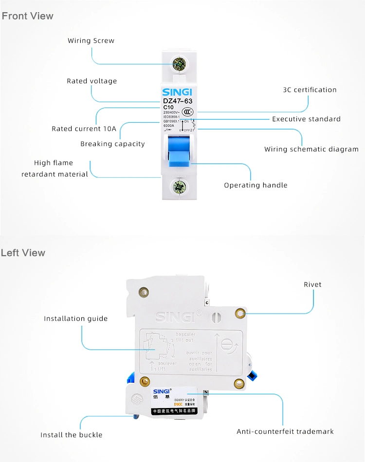 CE CB Test Report Approved Dz47-63 C45 Mcbminiature Circuit Breaker