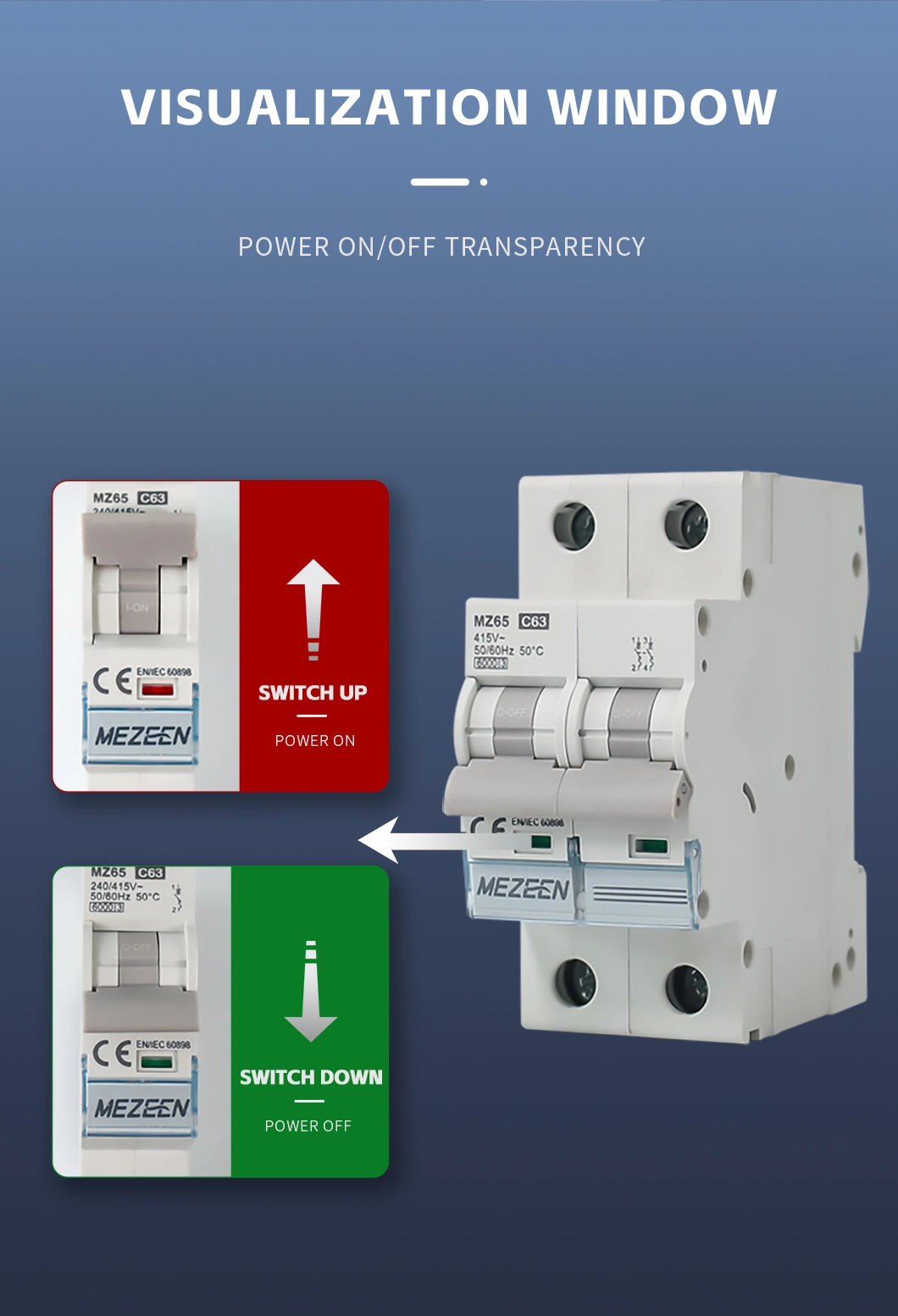 High Quality Short Circuit Protection 6ka 10ka 1-63A 2 Pole U-Type Busbar Terminal Connection Miniature Circuit Breaker MCB