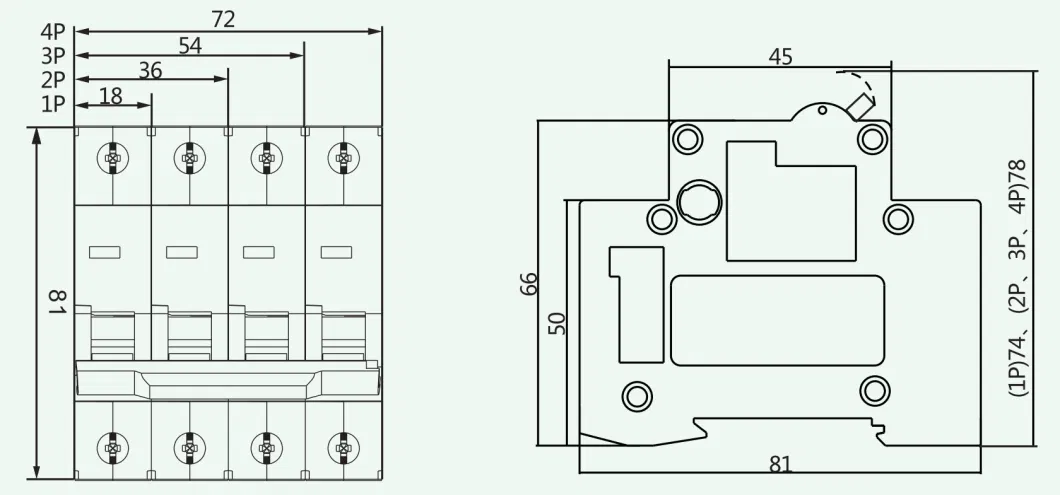 Dz47-63 Three Phase 4p 4 Pole C10 C16 C20 C25 C32 C40 C63 MCB Miniature Circuit Breaker