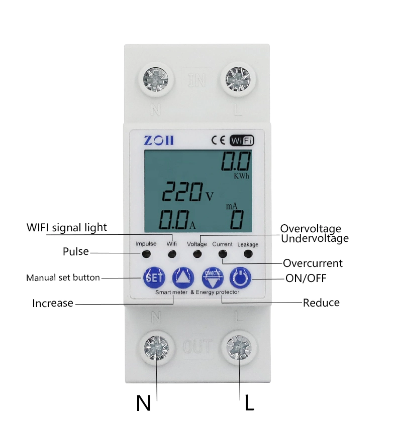 Tuya APP WiFi Smart Circuit Earth Leakage Over Under Voltage Protector Relay Device Switch Breaker Energy Power Kwh Mete