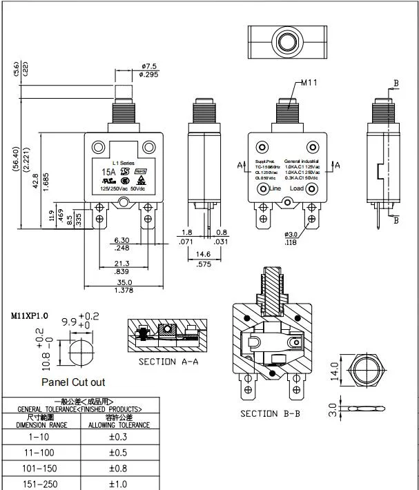 3A-60A Resettable Thermal Switch Circuit Breaker Overload Protector Switch