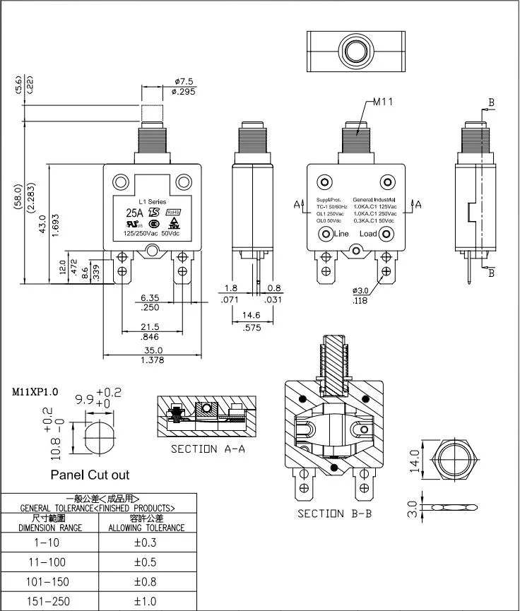 3A-60A Resettable Thermal Switch Circuit Breaker Overload Protector Switch