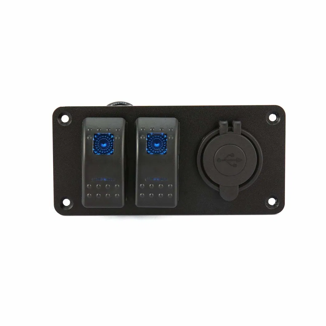 2 Gang Car Marine Boat 5 Pin LED Rocker Switch Panel Breaker 3.1A Dual USB Ports Socket Charger Waterproof Circuit